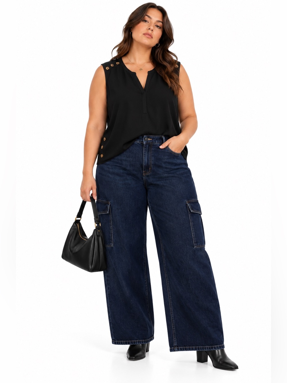 ✌️2/$20✌️Sleeveless Black Button-Shoulder & Side Tank Top – Plus Size 2X GUC